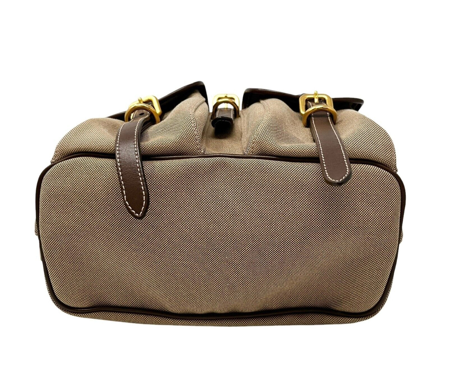 PRADA Vintage Logo Jacquard Backpack Brown Gold Canvas Leather Magnetic Zip