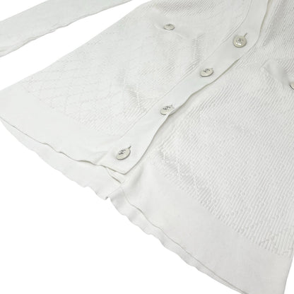 CHANEL Vintage P45654 CC Logo Button Knit Long Cardigan Top #38 White 106957