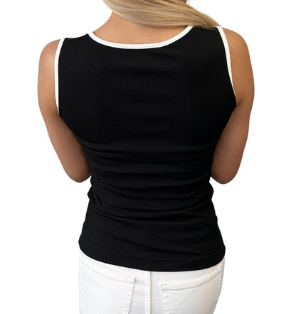 CELINE Vintage Logo Tank Top #38 Black White Polyester Sleeveless 902071