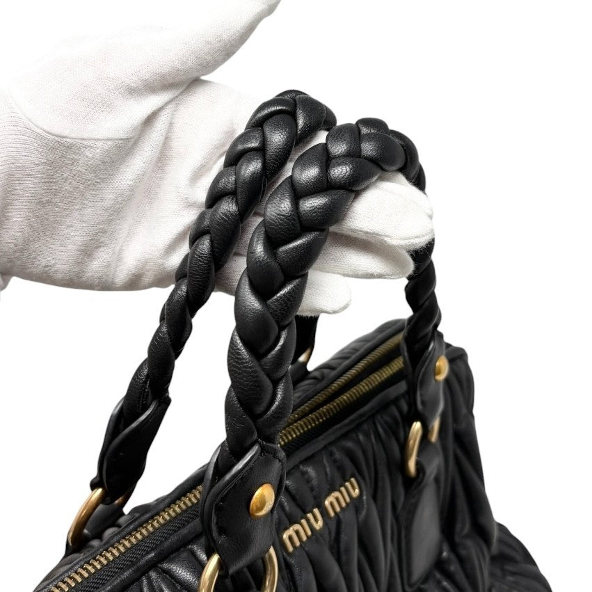 Miu Miu Vintage Quilted Tote Top Handle Bag Black Gold Leather Zip 902310