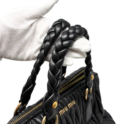 Miu Miu Vintage Quilted Tote Top Handle Bag Black Gold Leather Zip 902310