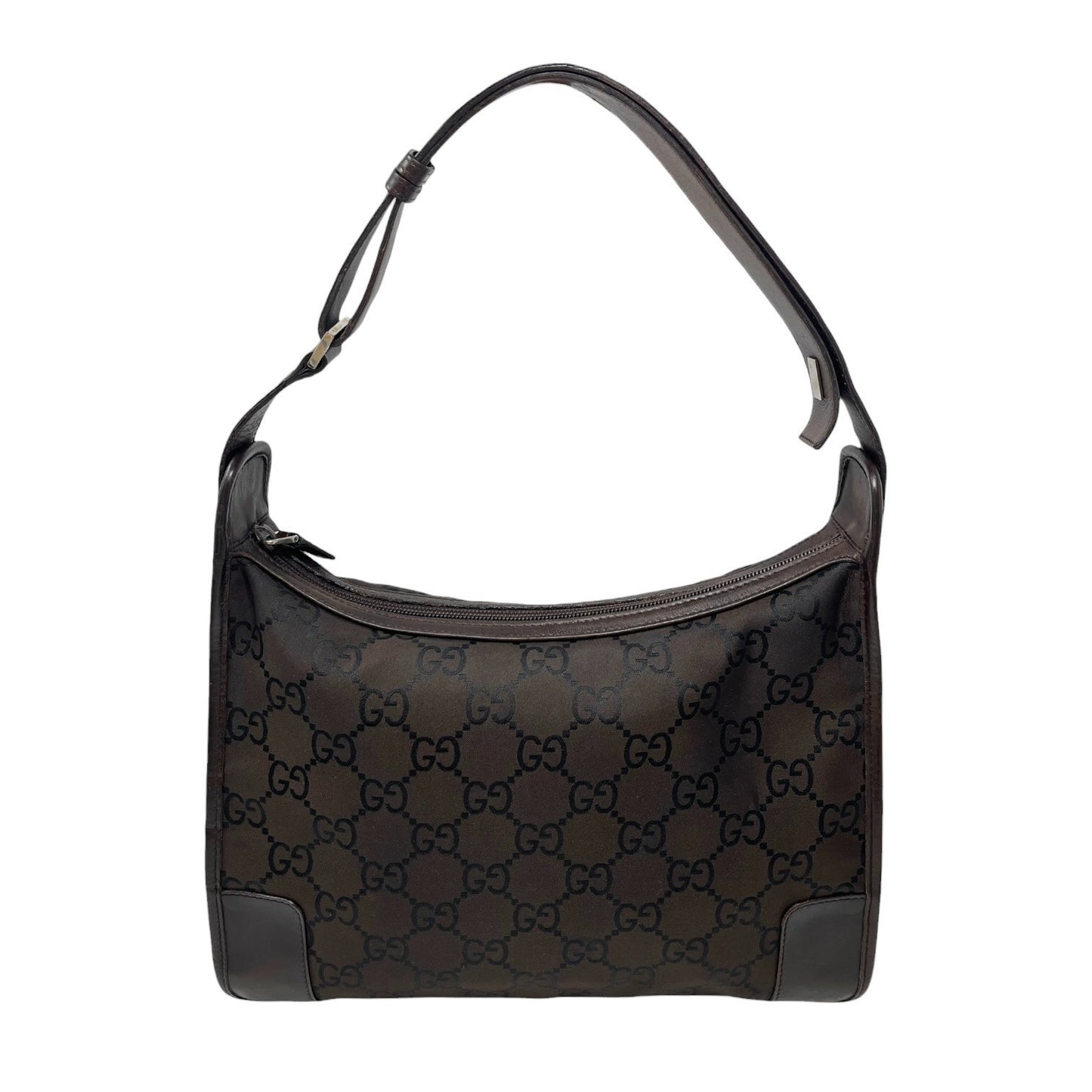 GUCCI Vintage GG Monogram Hobo Shoulder Bag Brown Nylon Leather 902271
