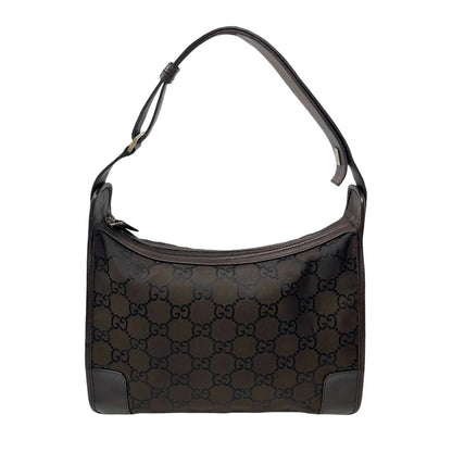 GUCCI Vintage GG Monogram Hobo Shoulder Bag Brown Nylon Leather 902271
