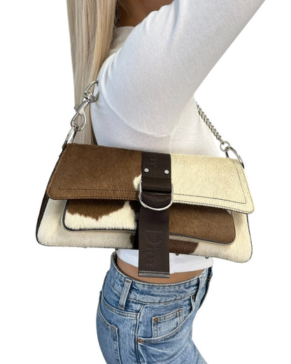 Christian Dior Vintage 2004 Cow Print Pony Hair Shoulder Bag Brown 902540
