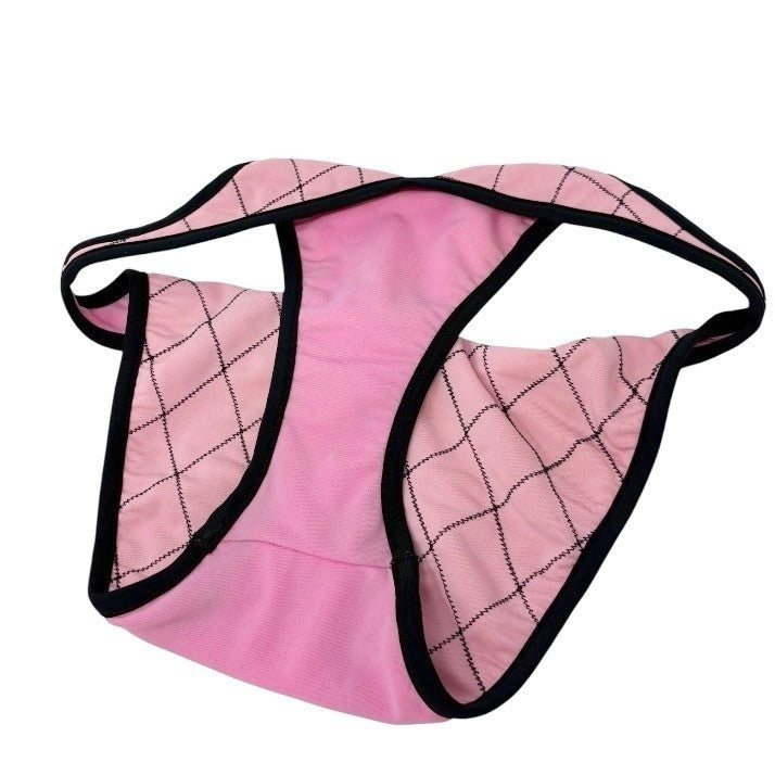 CHANEL Vintage 95P Matelasse Swimwear Bikini Set #36 Pink Black Nylon