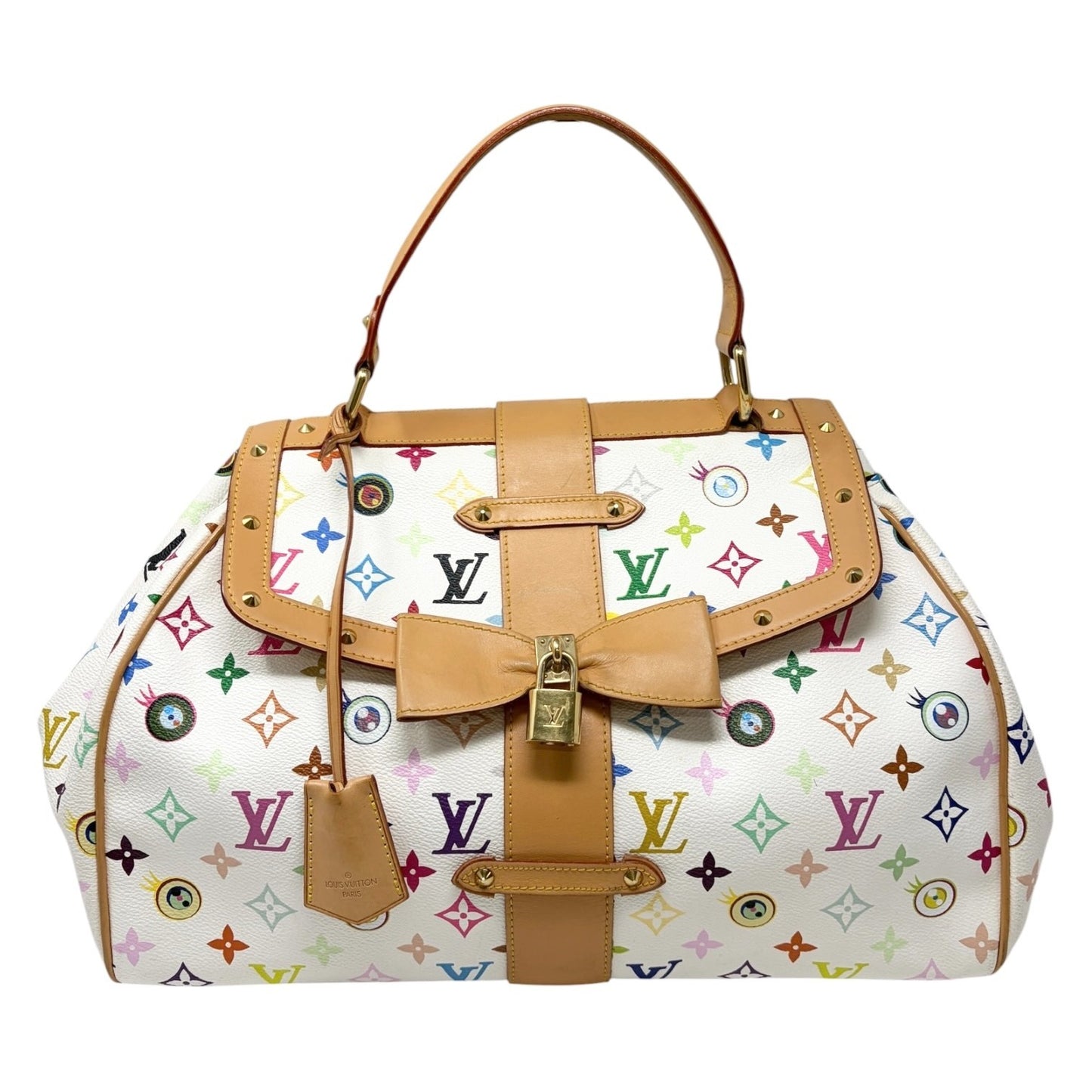 LOUIS VUITTON Vintage Eye Love Monogram Multicolor Key Tote Bag Beige 106912