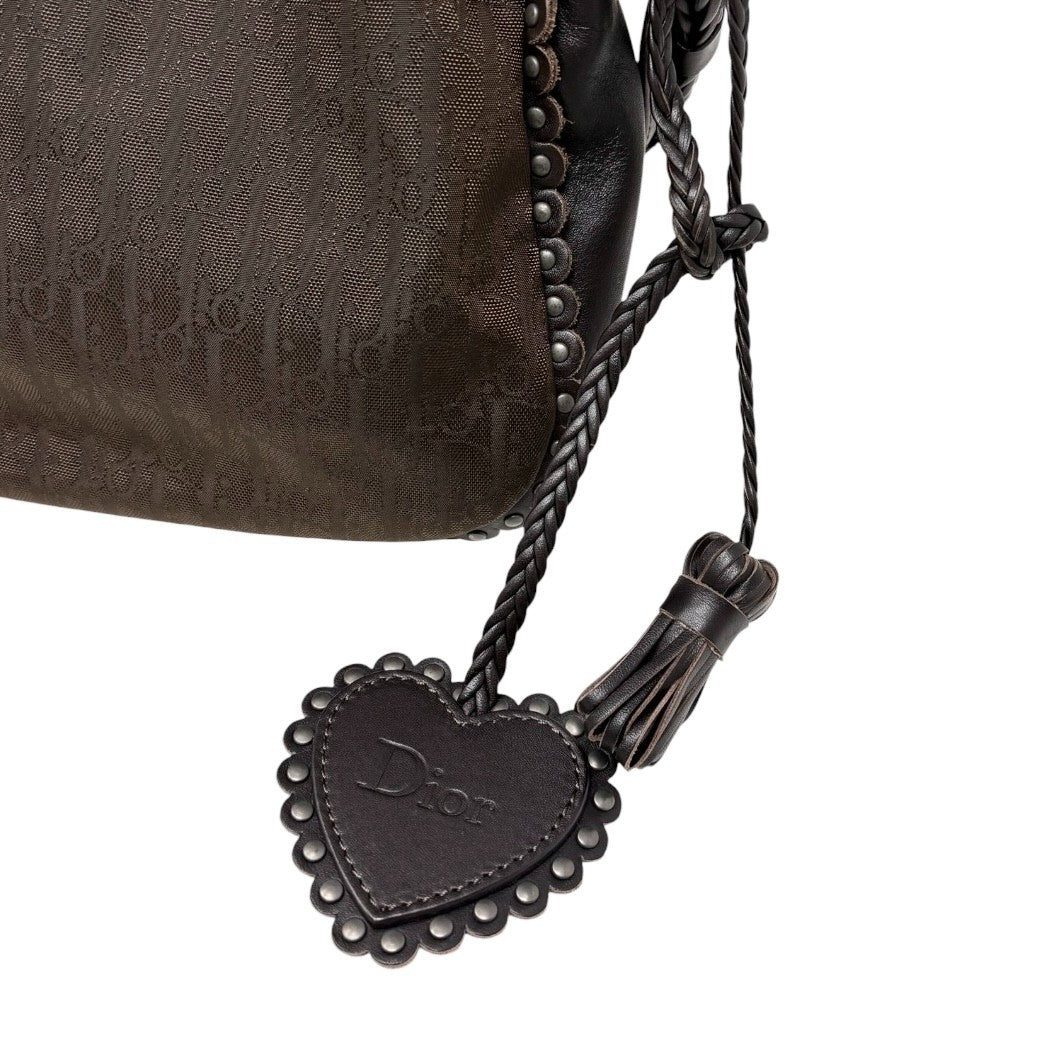 Christian Dior Vintage Trotter Monogram Ethnic Shoulder Bag Heart Brown 902469