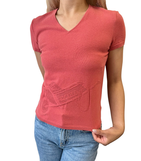 CHANEL Vintage 04P Logo Knit T-shirt Top #38 Pink Cotton Polyester