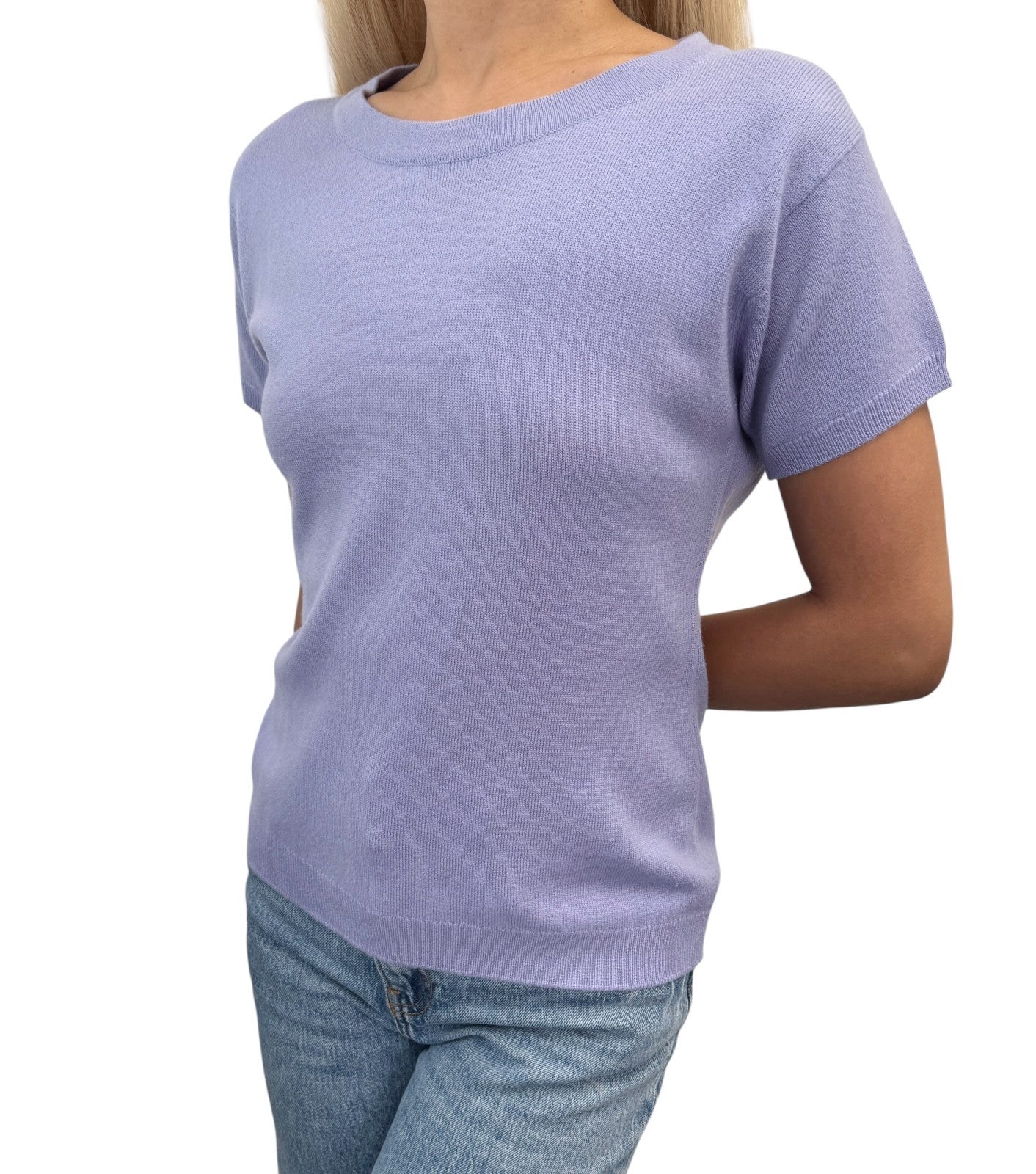 CHANEL Vintage CC Logo Button Cashmere Knit Top T-shirt Purple Blue