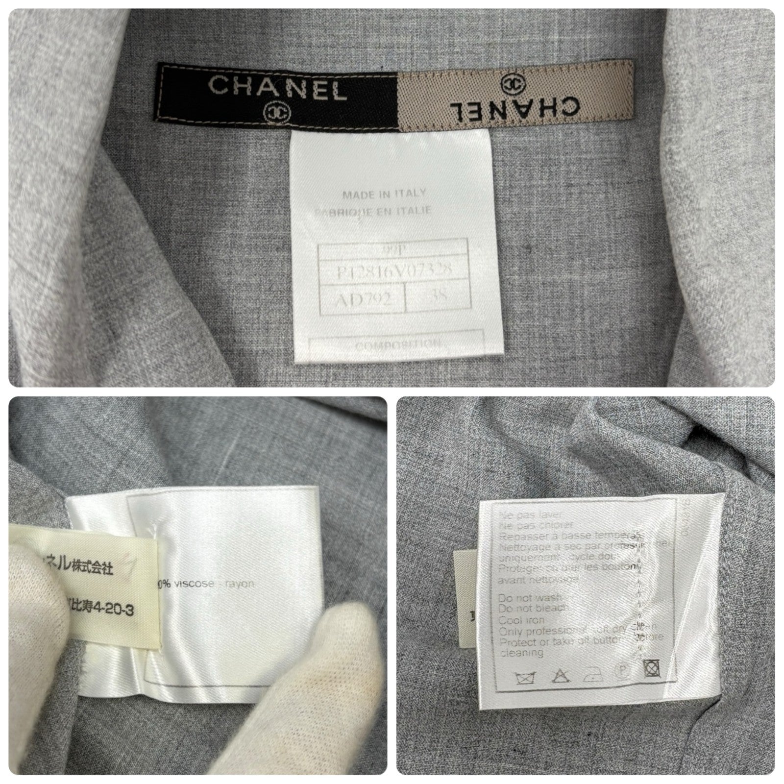 CHANEL Vintage 99P CC Logo Short Sleeve Shirt Blouse Pocket #38 Gray Rayon