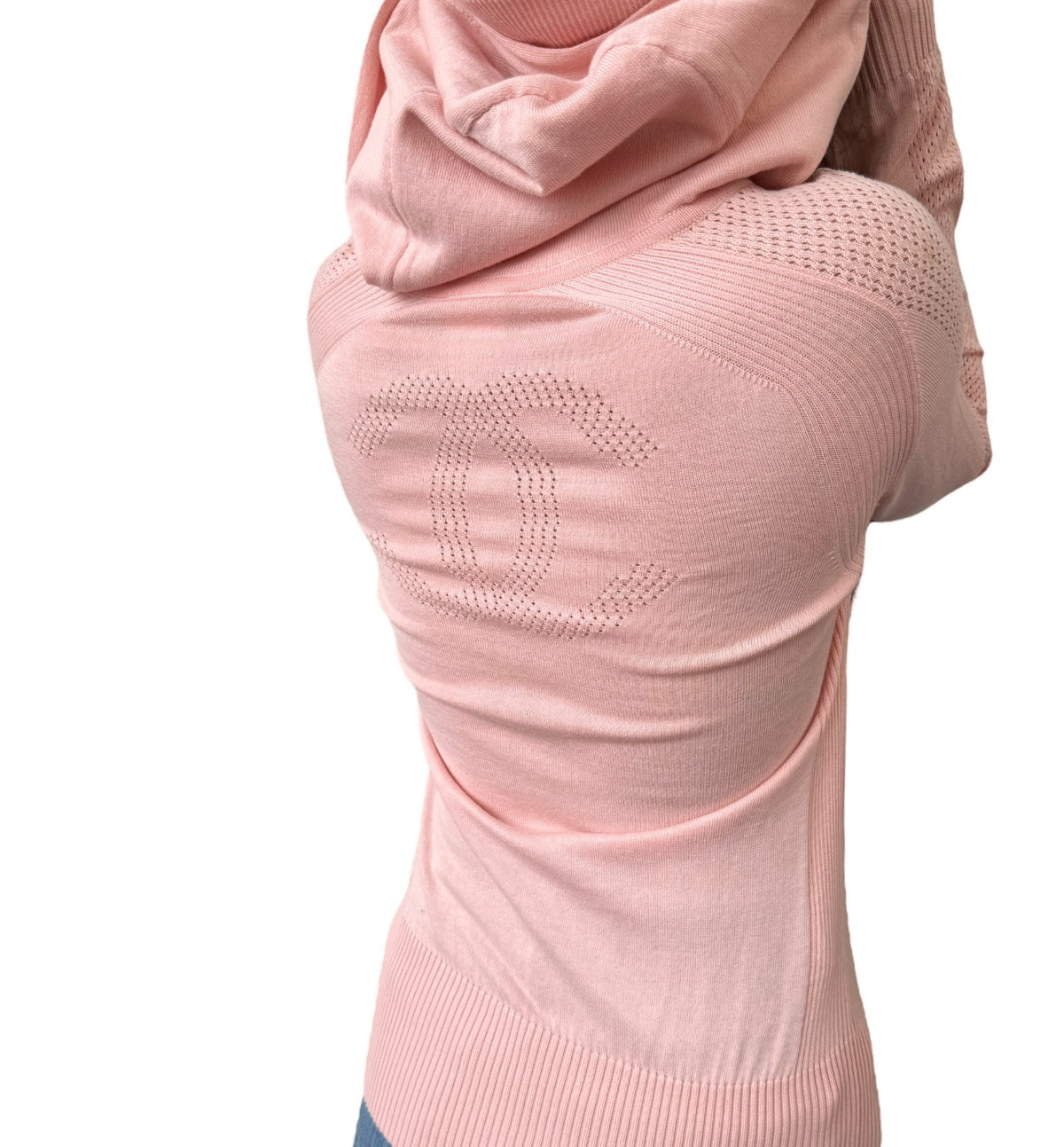 CHANEL Sport Vintage 08C CC Knit Zipped Jacket #38 Perforated Pink 902899