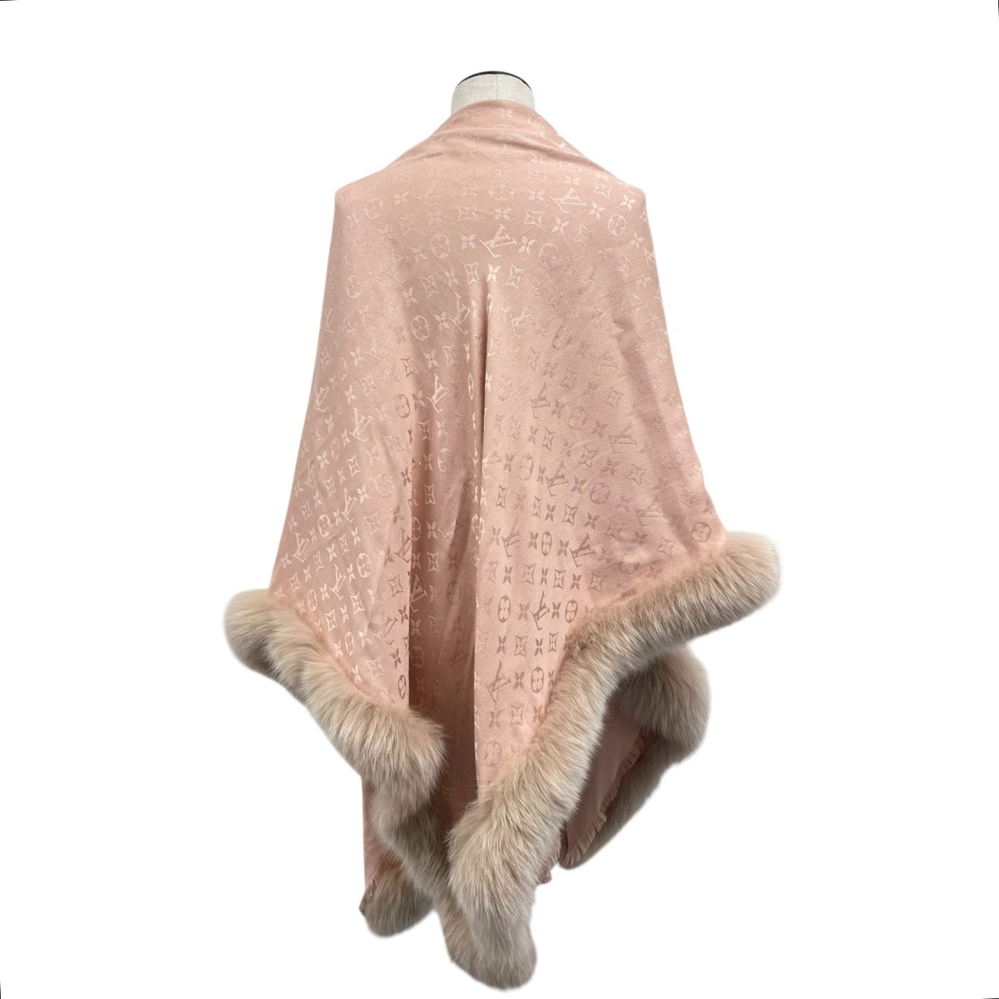 LOUIS VUITTON Vintage LV Monogram Logo Fur Scarf Shawl Wrap Pink Silk 902292