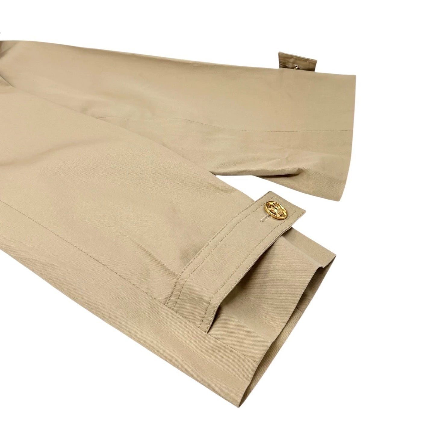 CELINE Vintage Macadam Logo Button Trench Coat Long Jacket #40 Beige Gold Cotton