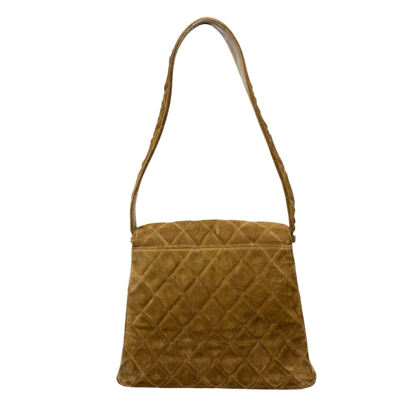 CHANEL Vintage CC Logo Turnlock Quilted Suede Flap Shoulder Bag Brown 902580