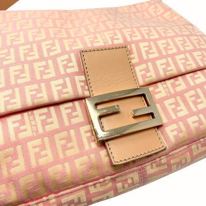 FENDI Vintage Zucchino Mamma Baguette Bag Pink Yellow Canvas Leather 902042