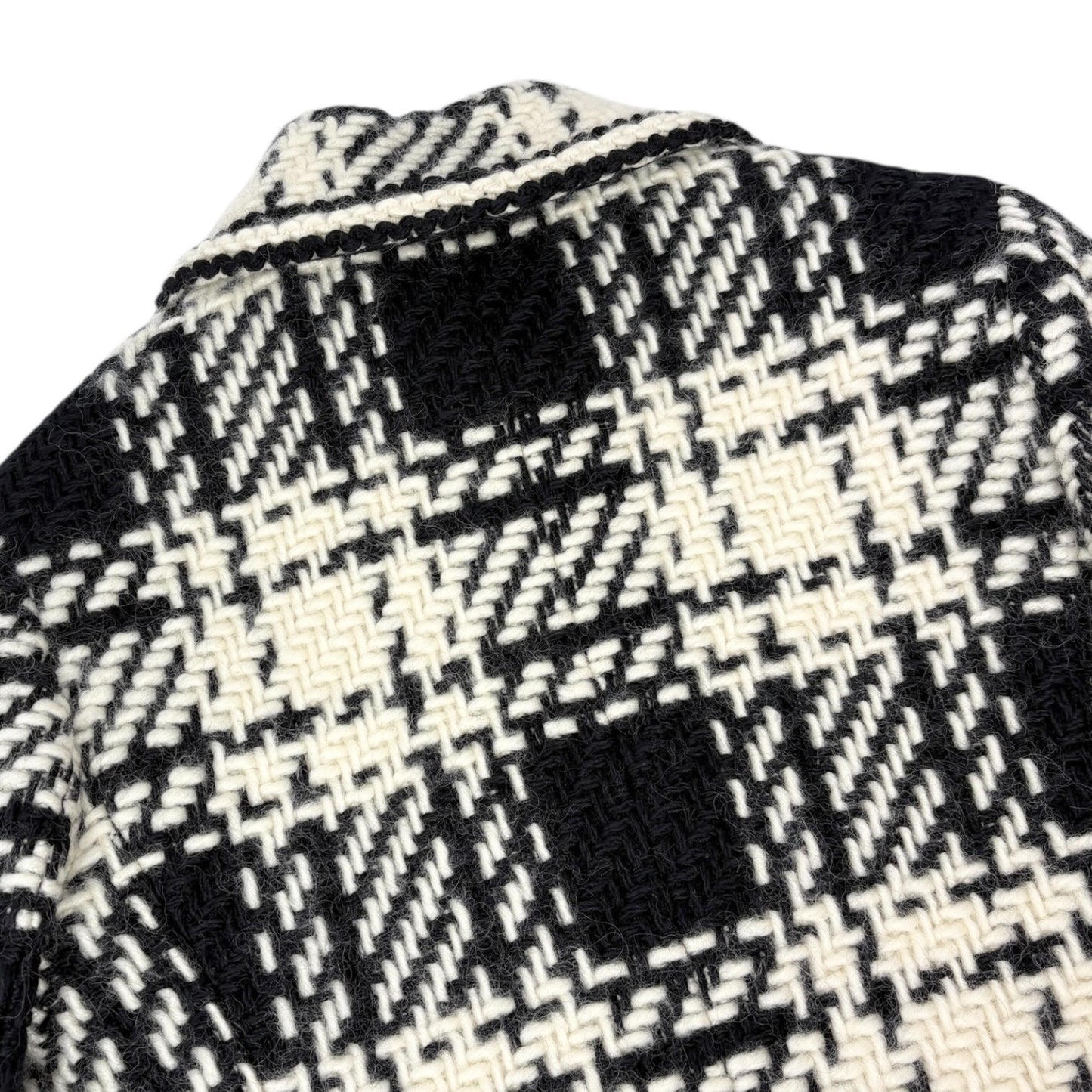 CELINE Vintage Tweed Long Jacket Coat #40 Wool Cashmere White Black