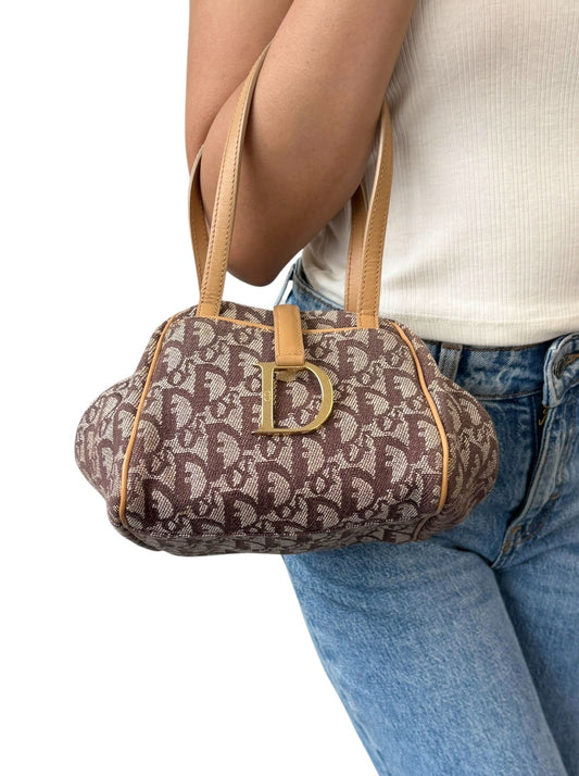 Christian Dior Vintage 2001 Trotter Monogram Mini D Charm Bag Handbag Beige