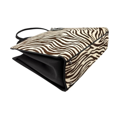 Christian Dior Vintage Logo Charm Zebra Pony Calf Hair Handbag Black 902383