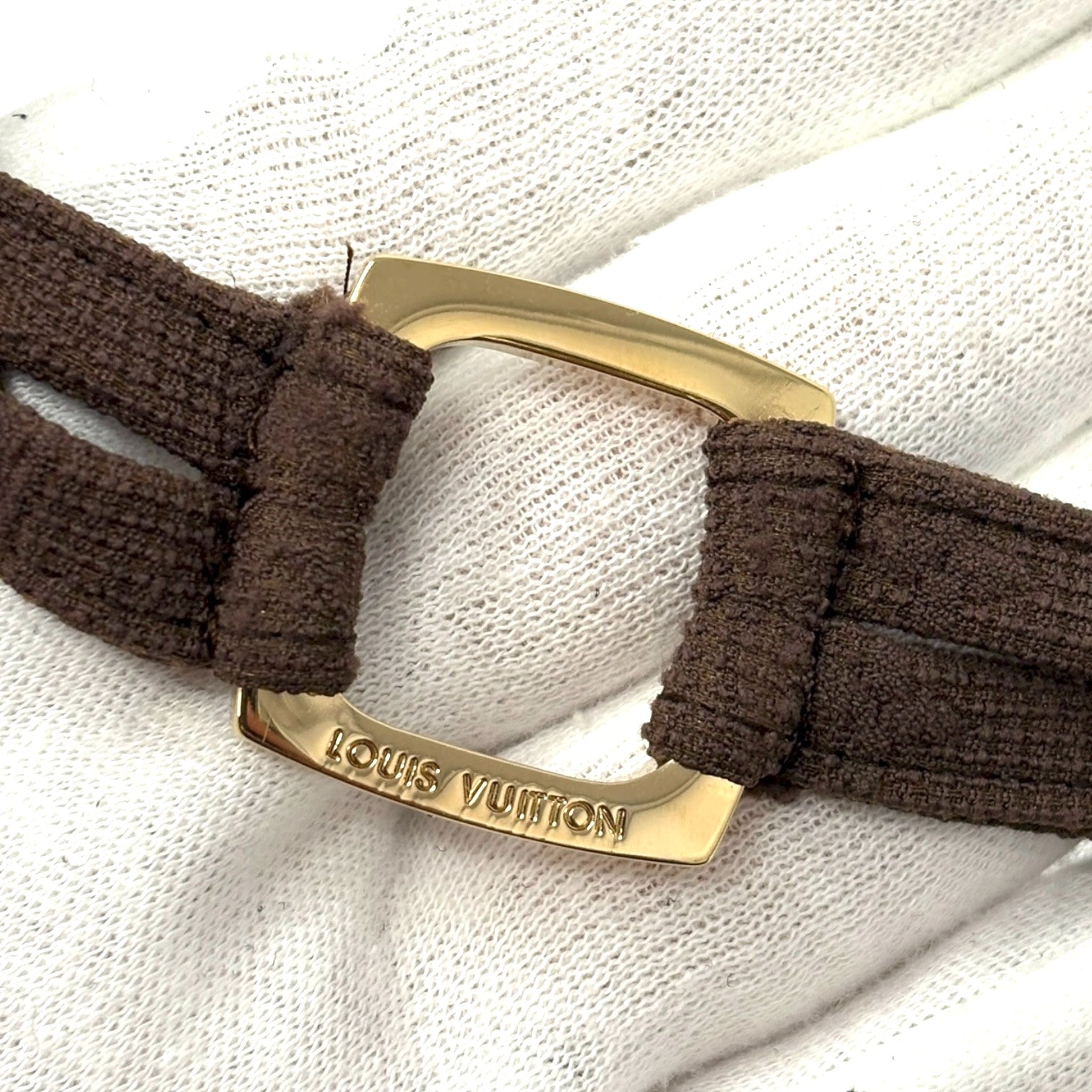 LOUIS VUITTON Vintage LV Logo Monogram Swimsuit Swimwear #36 Brown Gold Nylon