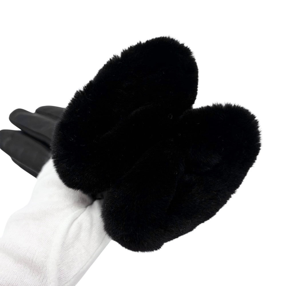 HERMES Vintage Kelly Padlock Cadena Fur Trim Leather Gloves #7.5 Black 902001