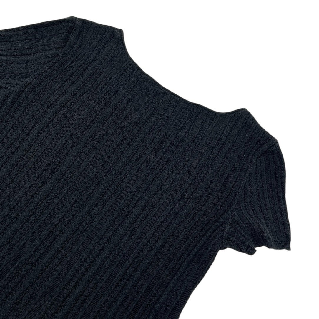 CHANEL Vintage 04P CC Logo Knit Top T-shirt #40 Black Cotton See-throgh Mesh