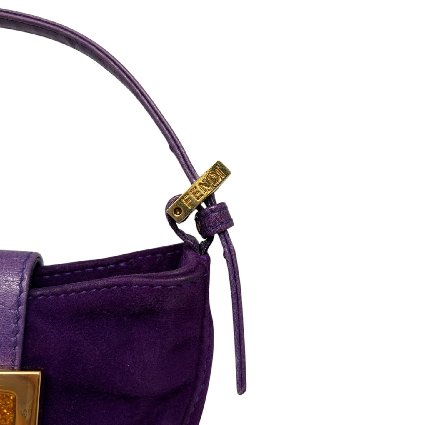 FENDI Vintage FF Logo Micro Croissant Suede Pochette Mini Bag Purple Glitter
