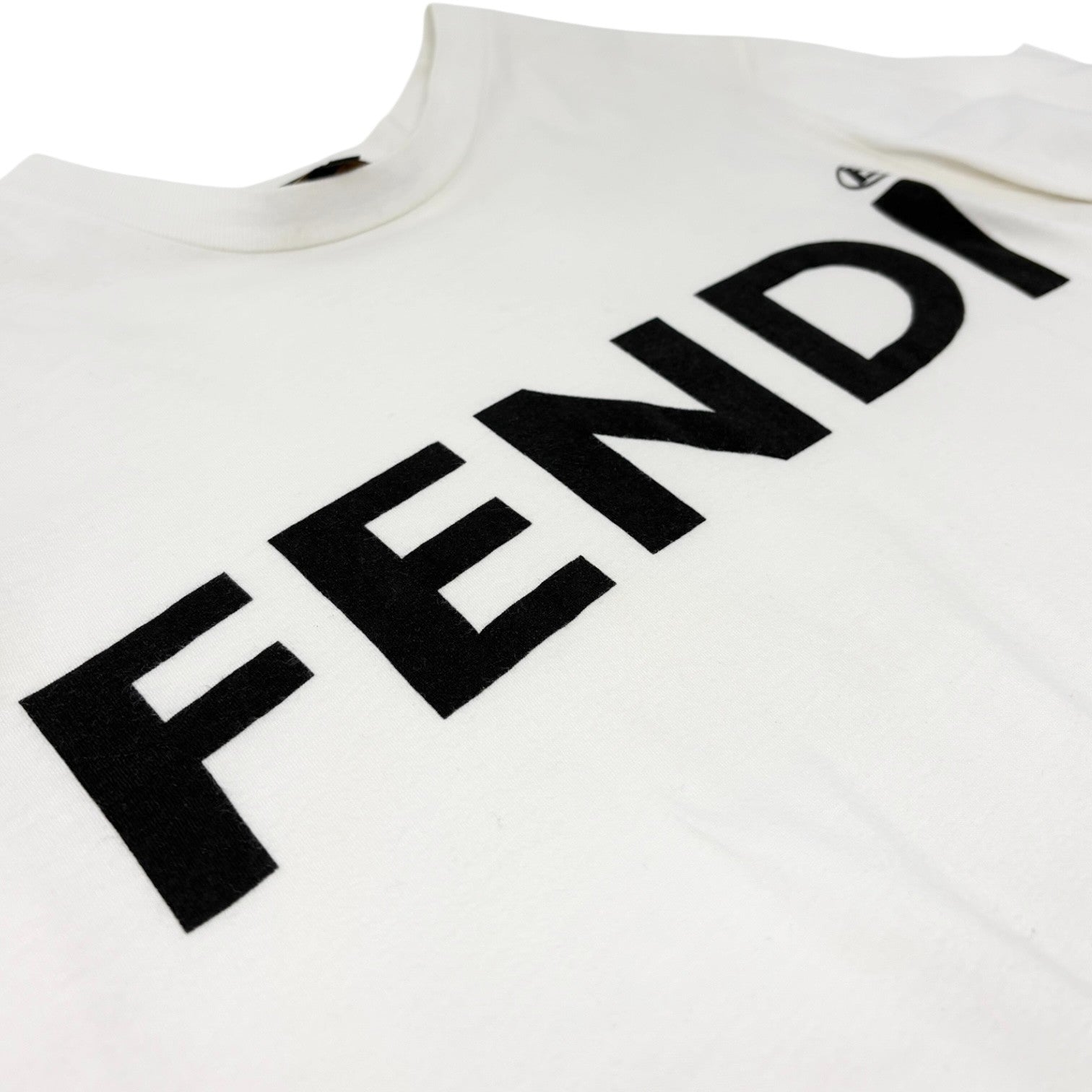 FENDI Vintage Big Logo T-shirt Top #40 White Black Cotton Short Sleeve