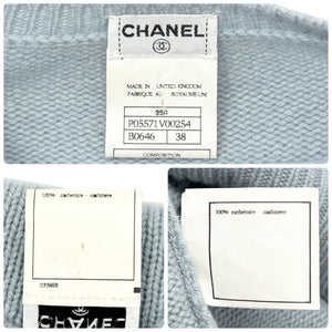 CHANEL Vintage 95A CC Ribbon Logo Sweater #38 Long Sleeve Top Blue Cashmere