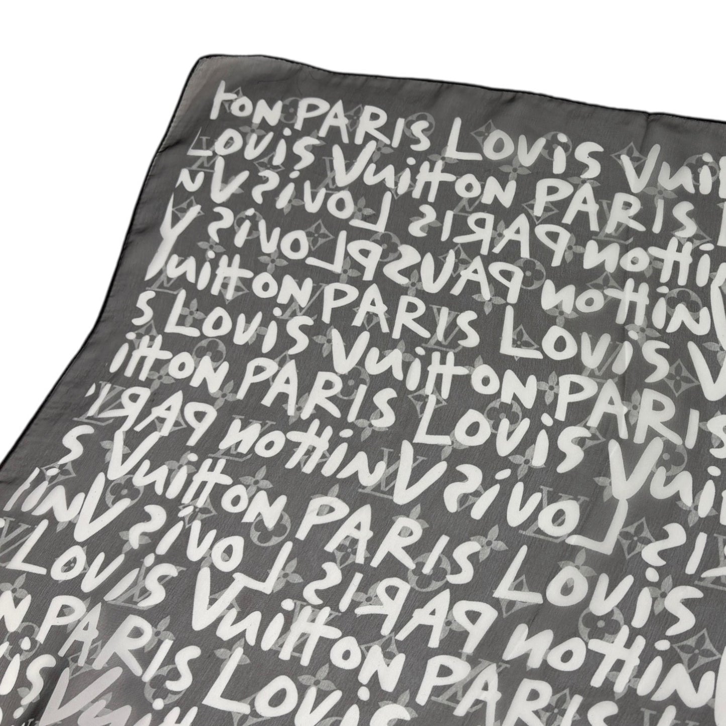 LOUIS VUITTON Monogram Graffiti Silk Scarf Wrap Stephen Sprouse Black White