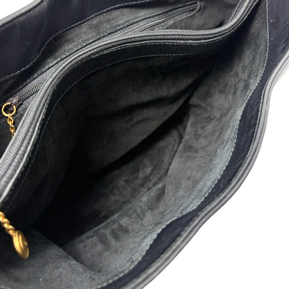 GUCCI Vintage Logo Horsebit Suede Bucket Shoulder Bag Black Gold 902395