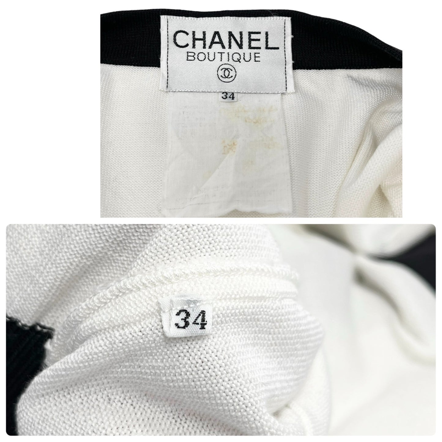 CHANEL Vintage CC Logo Button Cardigan Sweater Top #34 White Black 106908