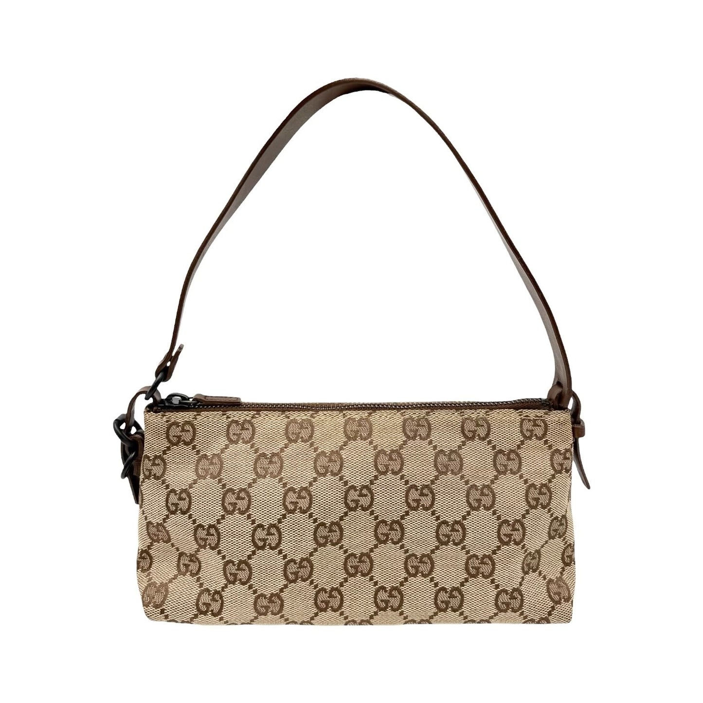 GUCCI Vintage GG Monogram Shoulder Bag Pochette Beige Brown Leather 902034