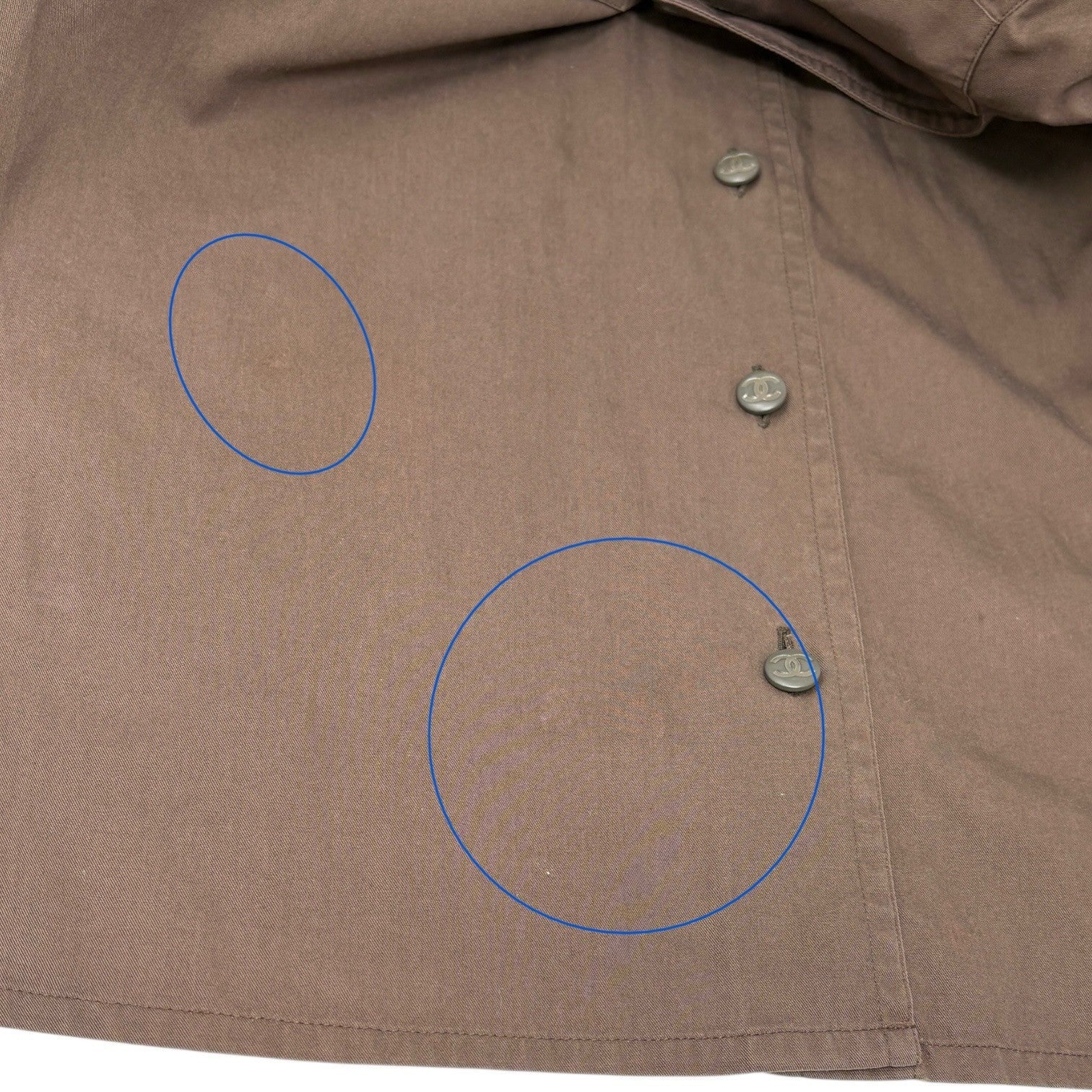 CHANEL Vintage CC Logo Button Up Military Long Sleeve Shirt Brown Cotton