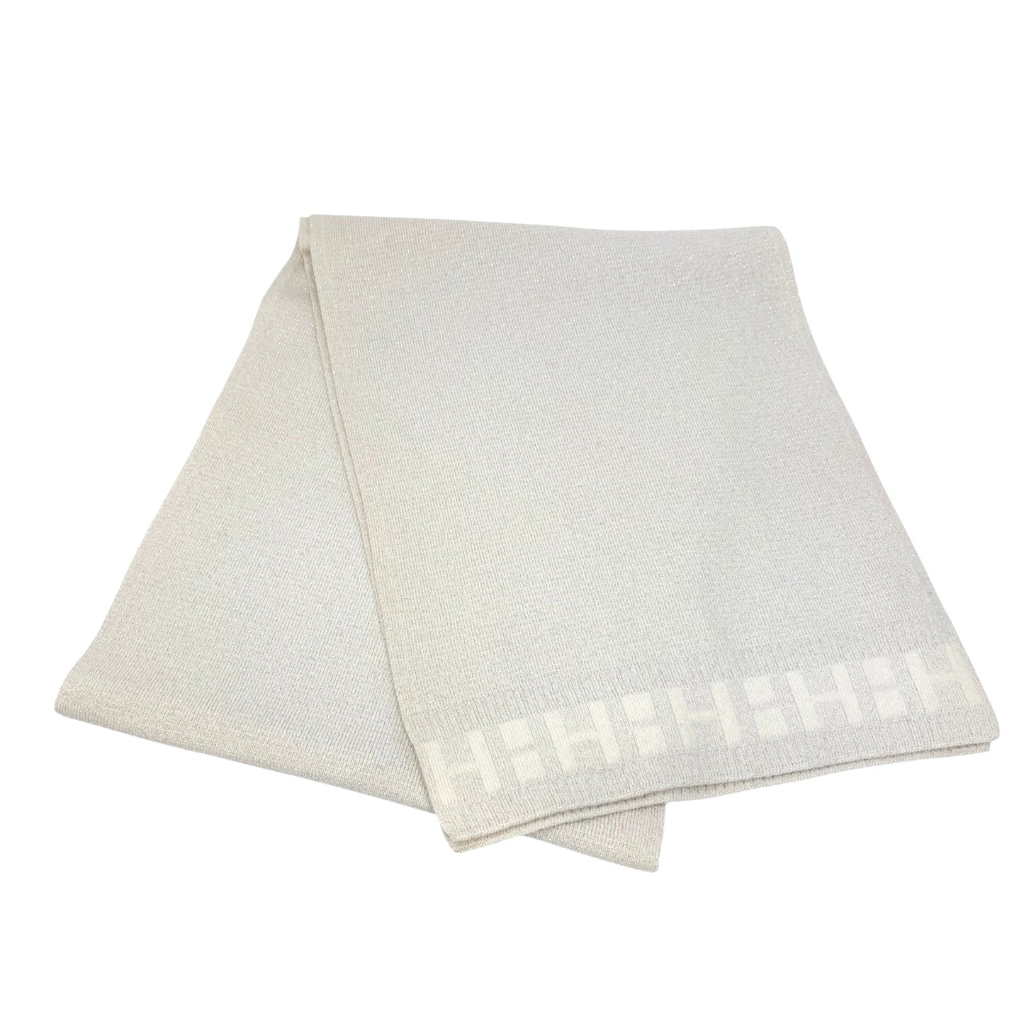 HERMES Vintage H Logo Cashmere Scarf Wrap Shawl White Silver Lurex