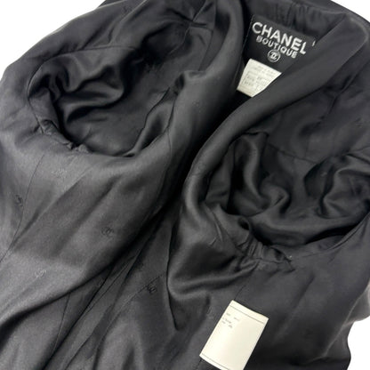 CHANEL Vintage 97P CC Logo Button Cropped Jacket #38 Black Gold Pockets 901921