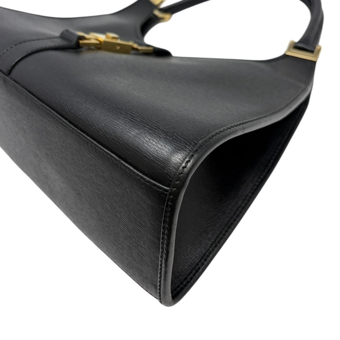 GUCCI Vintage Jackie Logo Shoulder Hobo Bag Handbag Black Gold Leather 902098