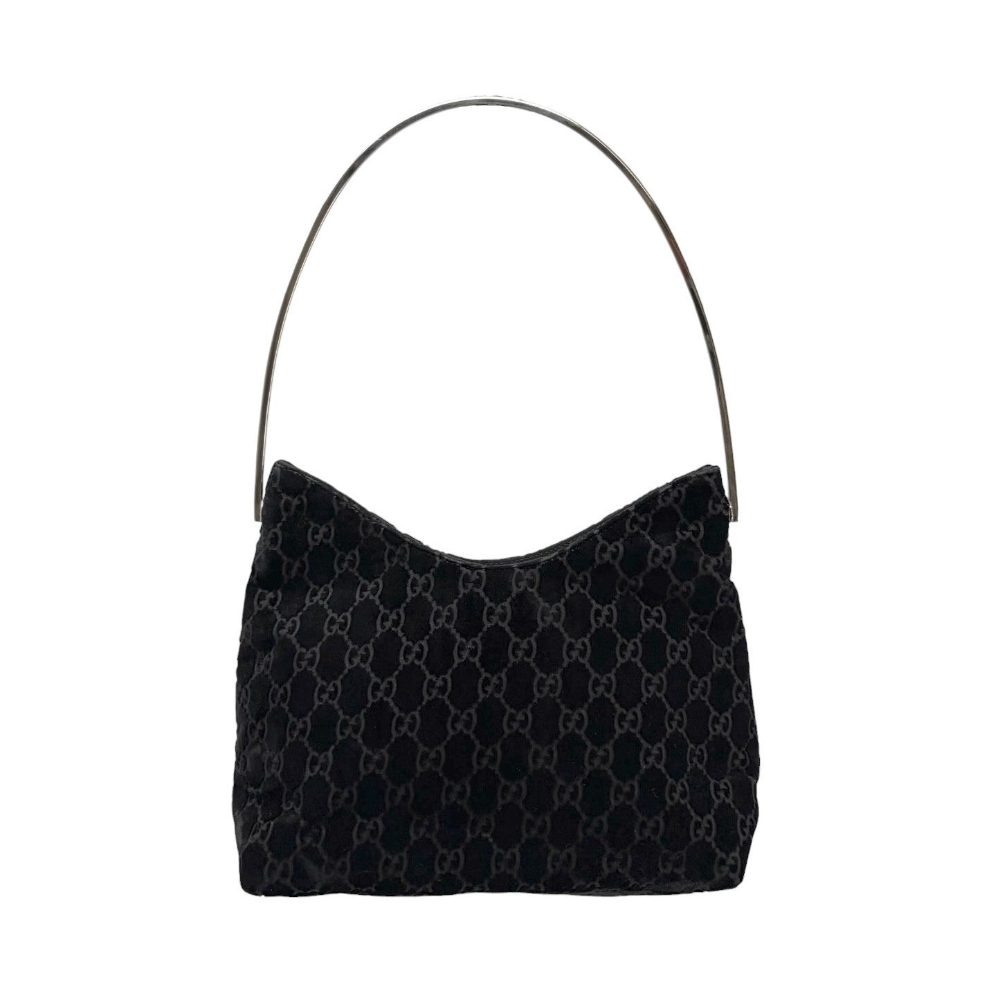 GUCCI Vintage GG Monogram Logo Velour Hobo Shoulder Bag Black Silver 902089