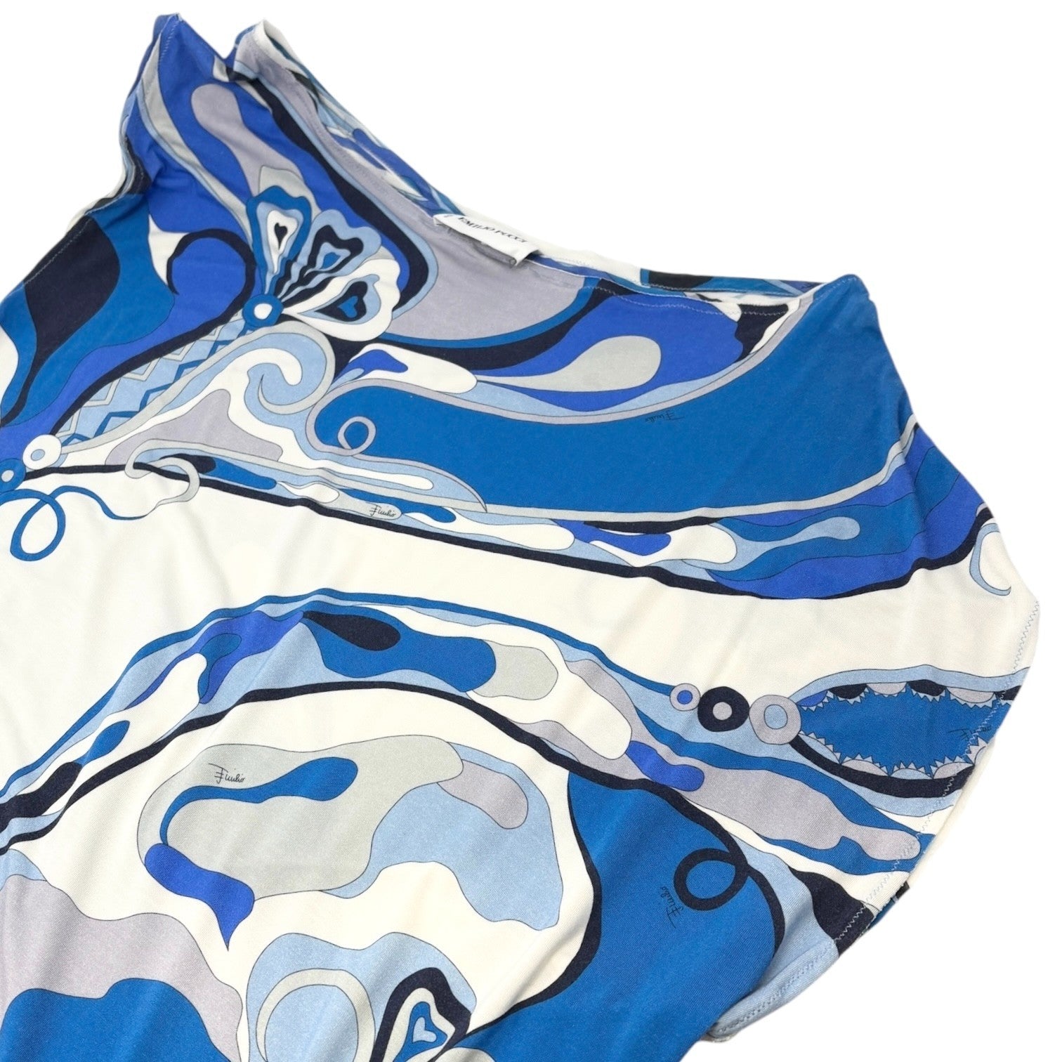 EMILIO PUCCI Vintage Logo Multicolor Dress #42 Blue White Cotton Rayon Silk