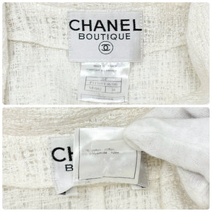 CHANEL Vintage 98P CC Logo Button Jacket #38 Cream Silver Cotton Rank AB