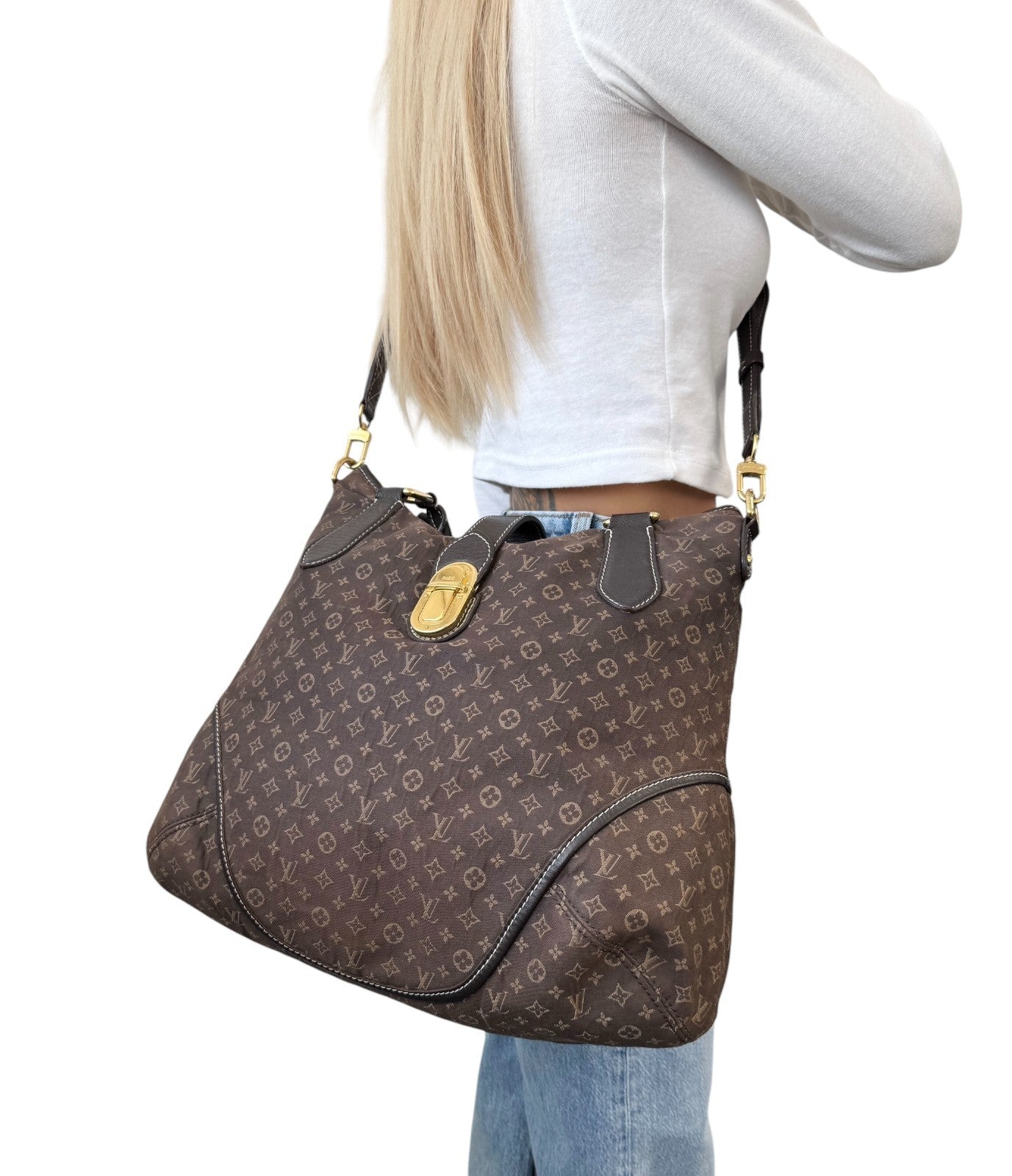 LOUIS VUITTON Vintage Monogram Idylle Elegy 2way Shoulder Bag Brown Gold