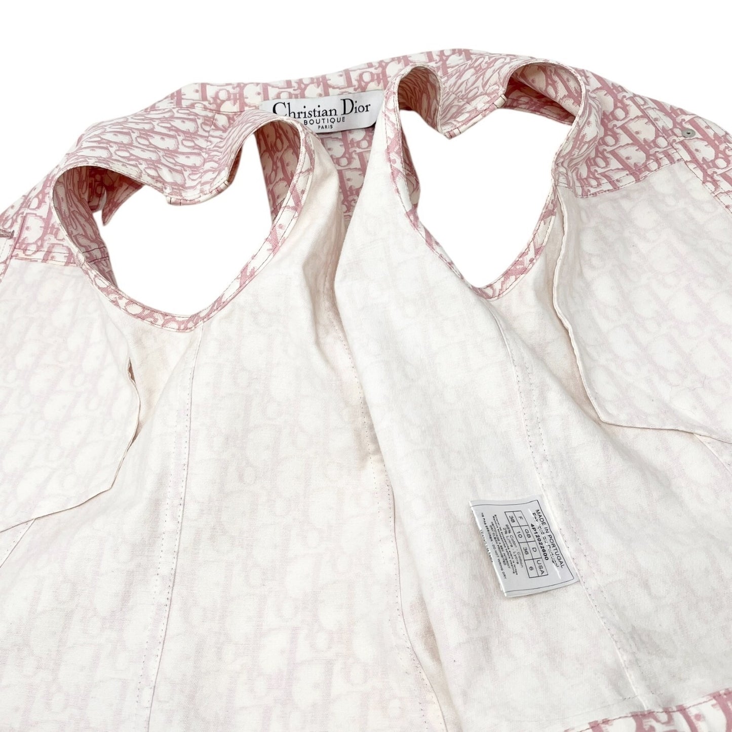 Christian Dior Vintage 2004 Trotter Monogram Vest Jacket #38 Pink White Cotton