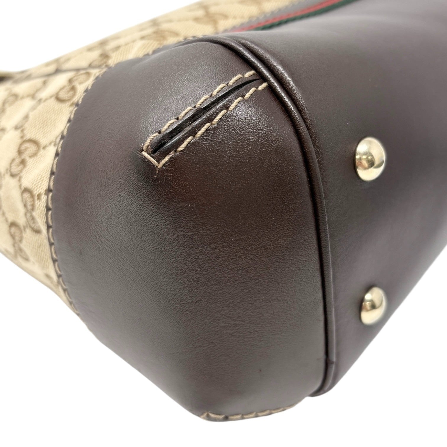 GUCCI Vintage GG Monogram Web Stripe 2way Shoulder Bag Beige Brown Ribbon