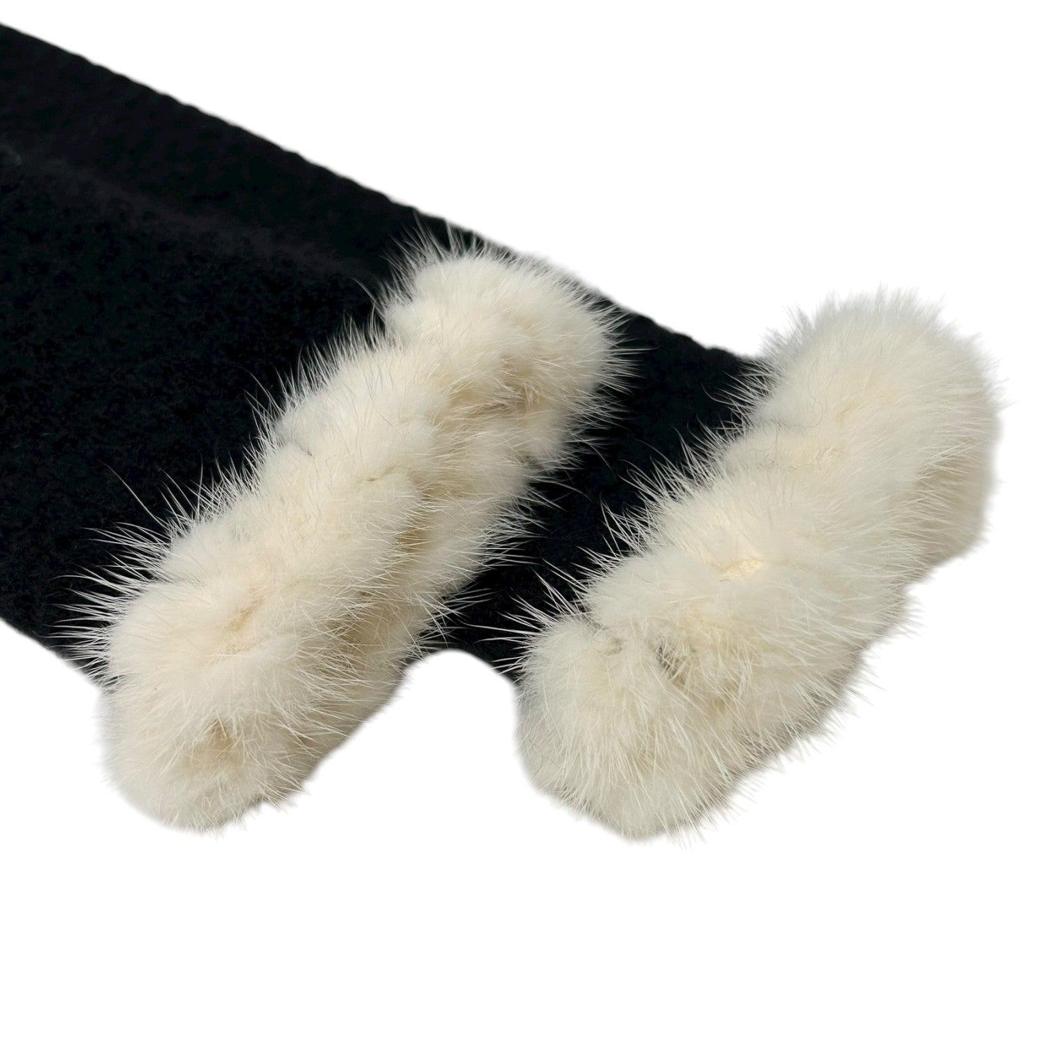 CHANEL Vintage 03A CC Logo Button Trim Fur Knit Jacket #38 Black White Mohair