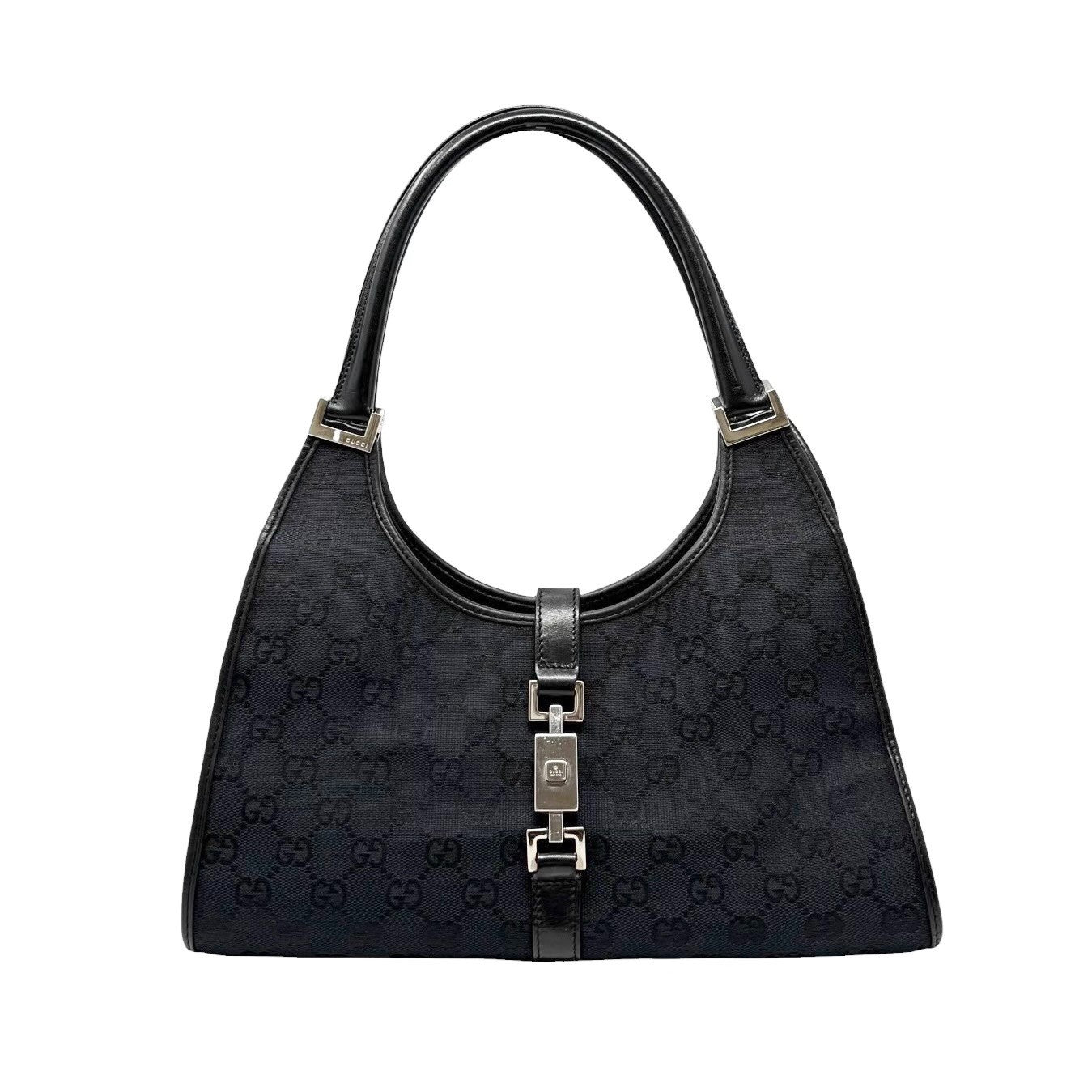 GUCCI Vintage GG Monogram Logo Jackie Shoulder Bag Black Silver Canvas 902251