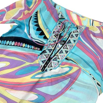 EMILIO PUCCI Vintage Logo Multicolor Abstract Print Tunic Top #36 Blue 902826