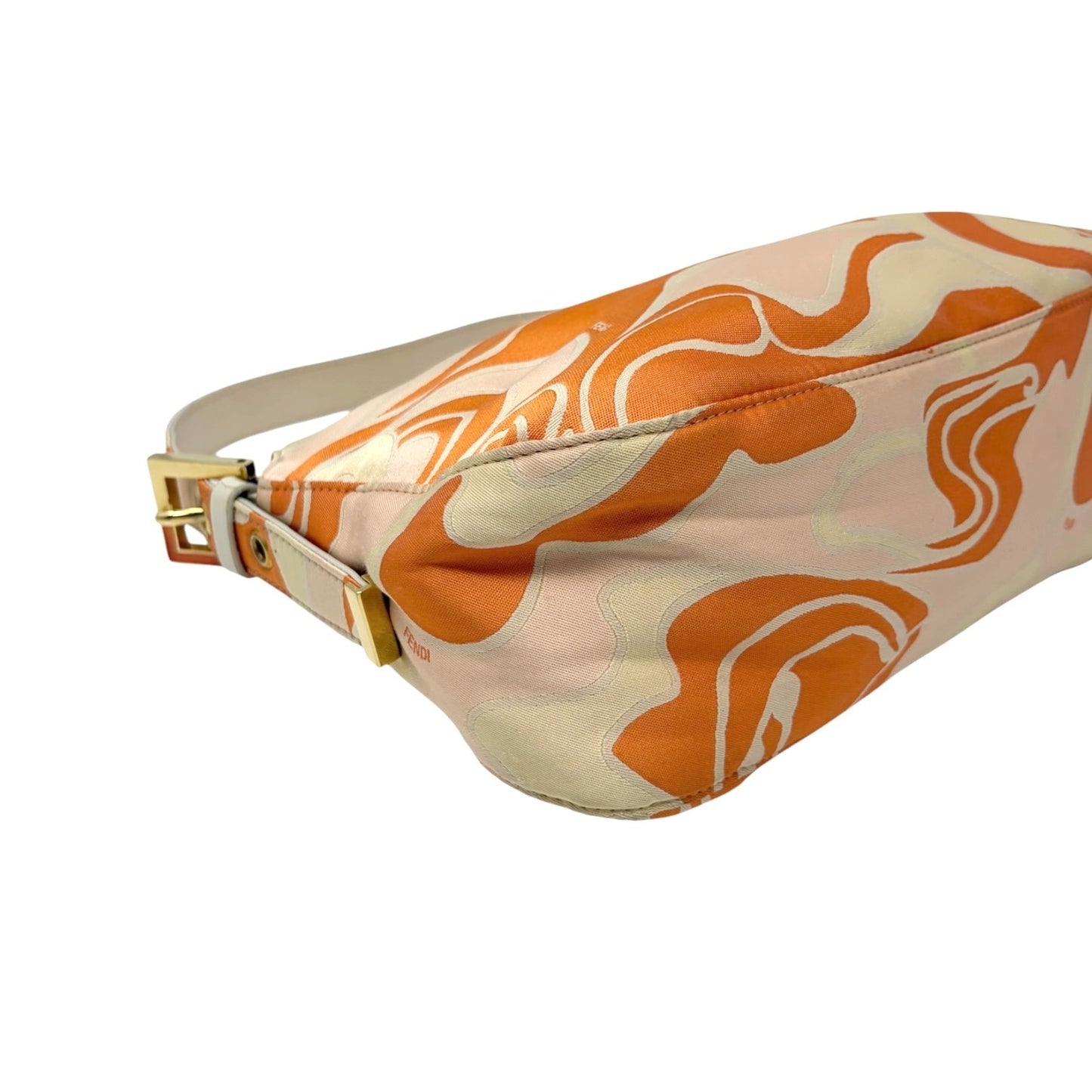 FENDI Vintage FF Logo Mamma Baguette Psychedelic Print Silk Shoulder Bag Orange