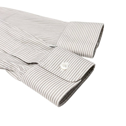 CELINE Triomphe Logo Stripe Button Up Shirt Long Sleeve #34 Brown White 901967
