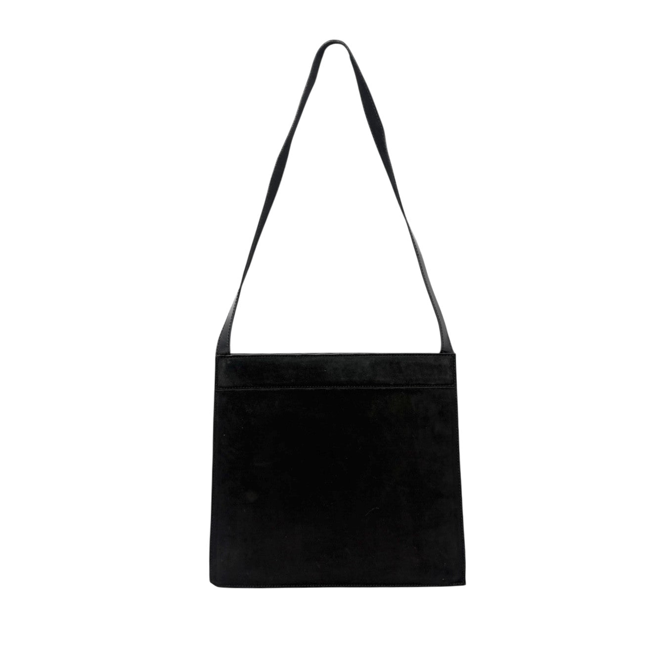 GUCCI Vintage G Square Logo Shoulder Bag Handbag Black Gold Suede Leather