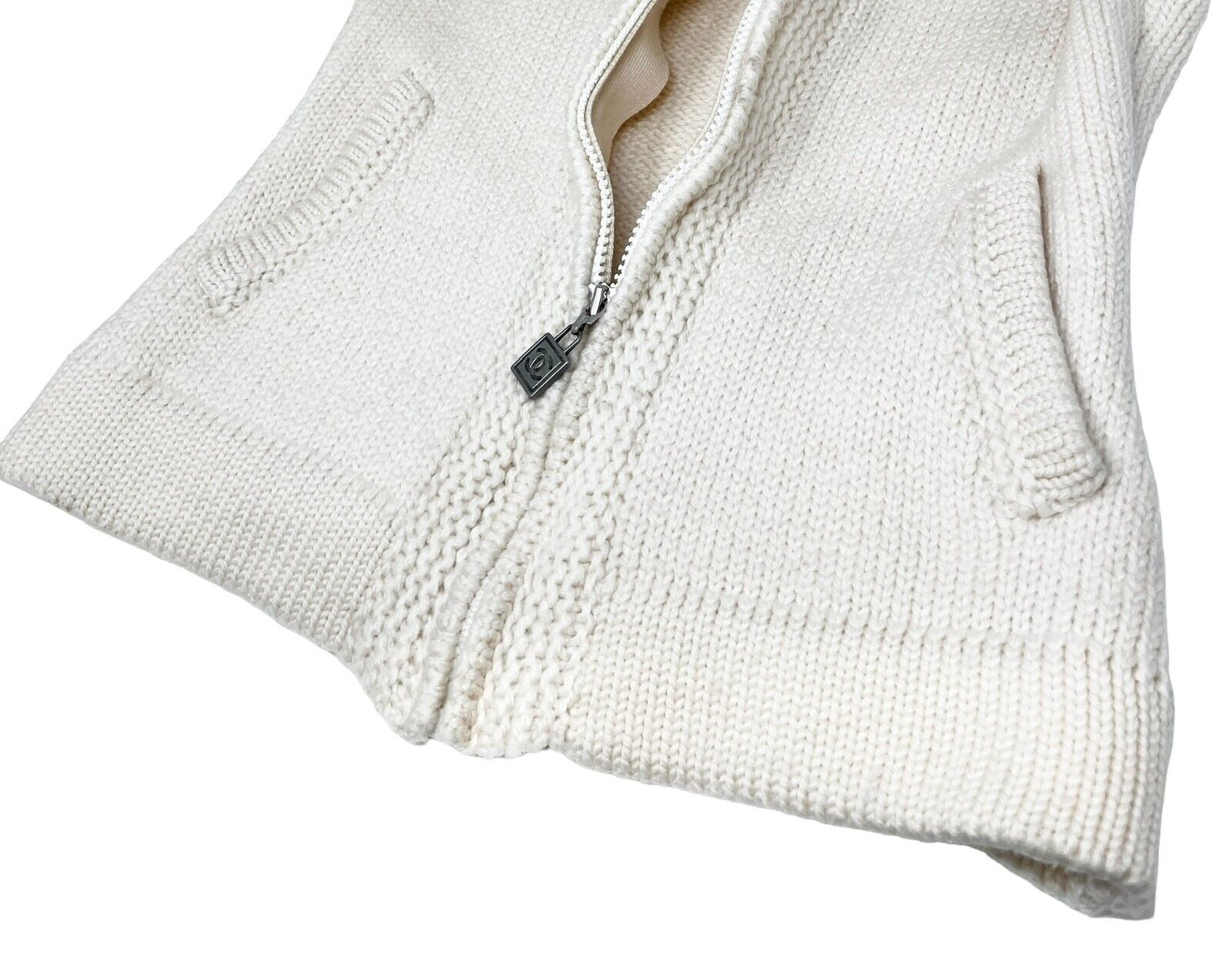 CHANEL Sport Vintage 08A CC Knit Jacket #38 Hoodie Zip Cream Wool Rank AB