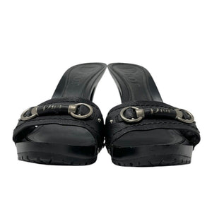 Christian Dior Vintage Logo Sandals Heels Mules #37.5-38 Black Silver Plastic
